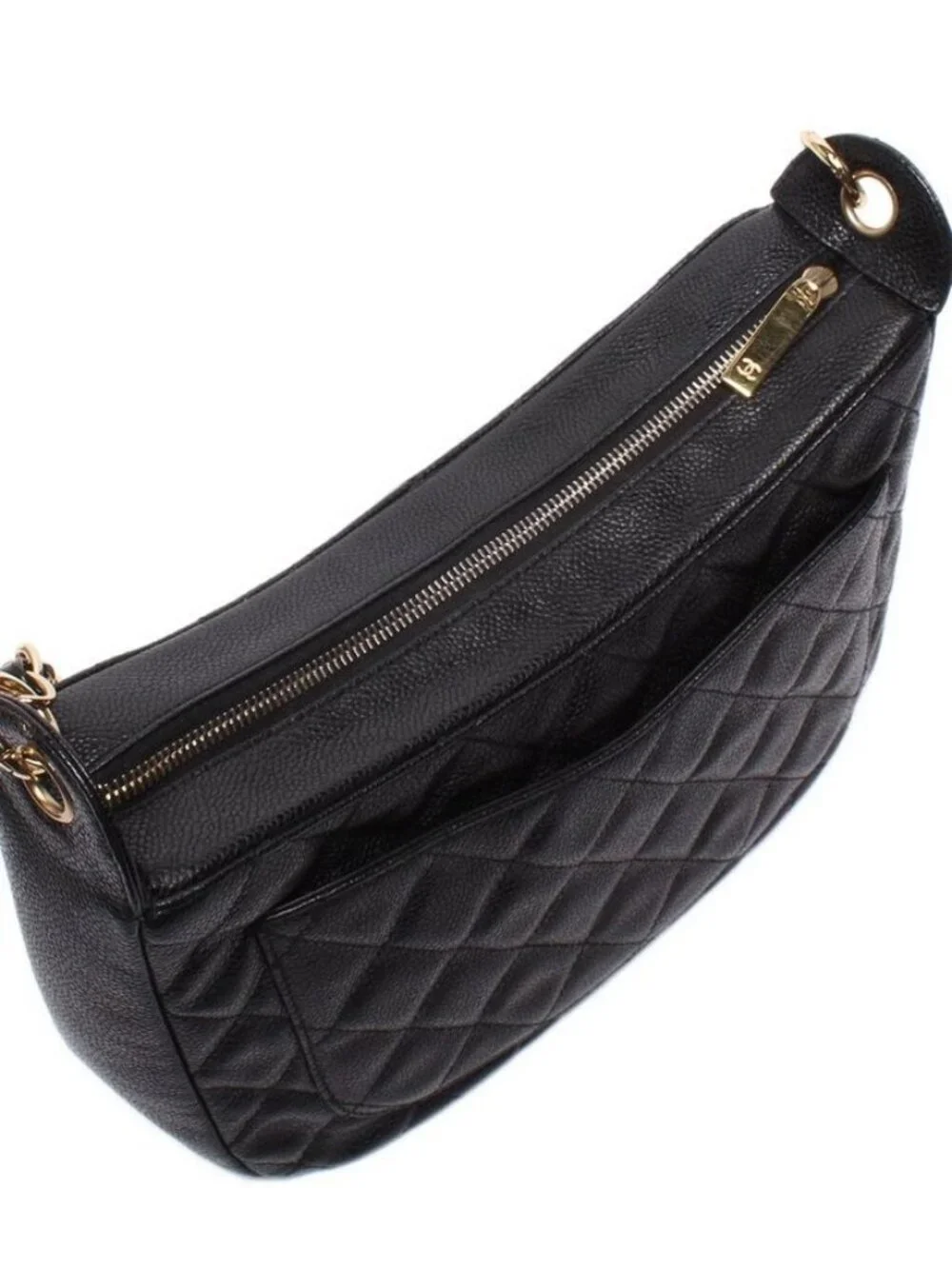 Chanel Chain Shoulder Bag Gold Caviar Leather Quilted - Picture 9 of 10